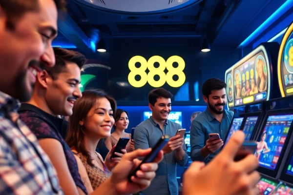 Experience the thrill of online gaming at 888b.rodeo, showcasing diverse users enjoying various games.