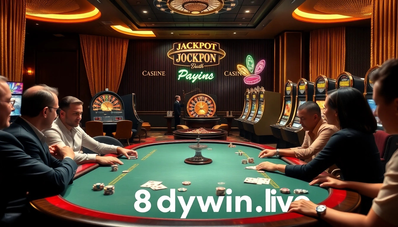 Engaging poker players at a luxury casino inspired by 8daywin.live, showcasing excitement and high stakes.