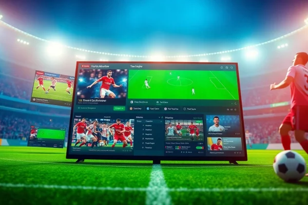 Discover the interactive sports streaming features of joemadfan.com in a vibrant football match interface.