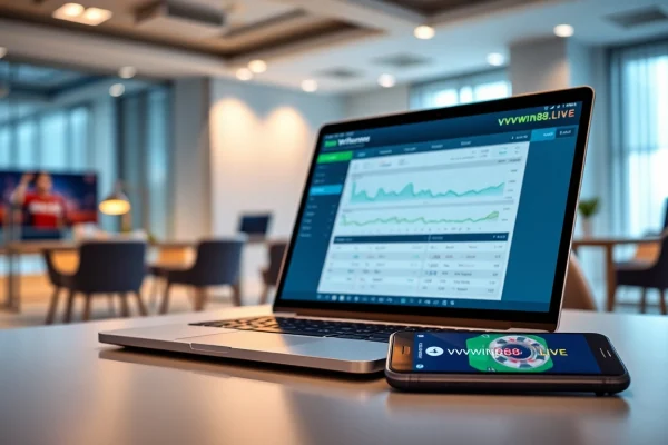 Interactive betting interface and vvvwin88.live app in a modern office setting.