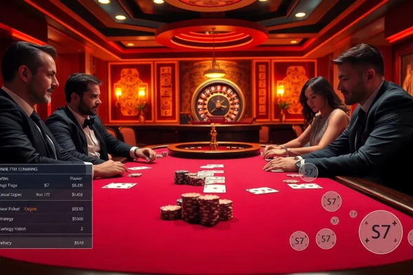 Engaging poker action at a high-stakes table in a luxurious casino environment on https://fun79.bio/